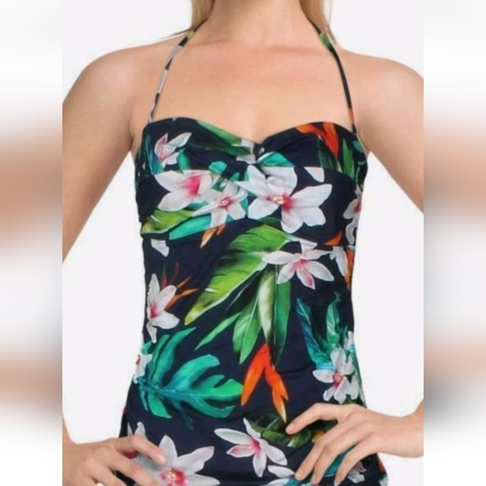 Lauren Ralph Lauren Watercolors Floral Tropical Print Swimsuit - Navy Sz 8